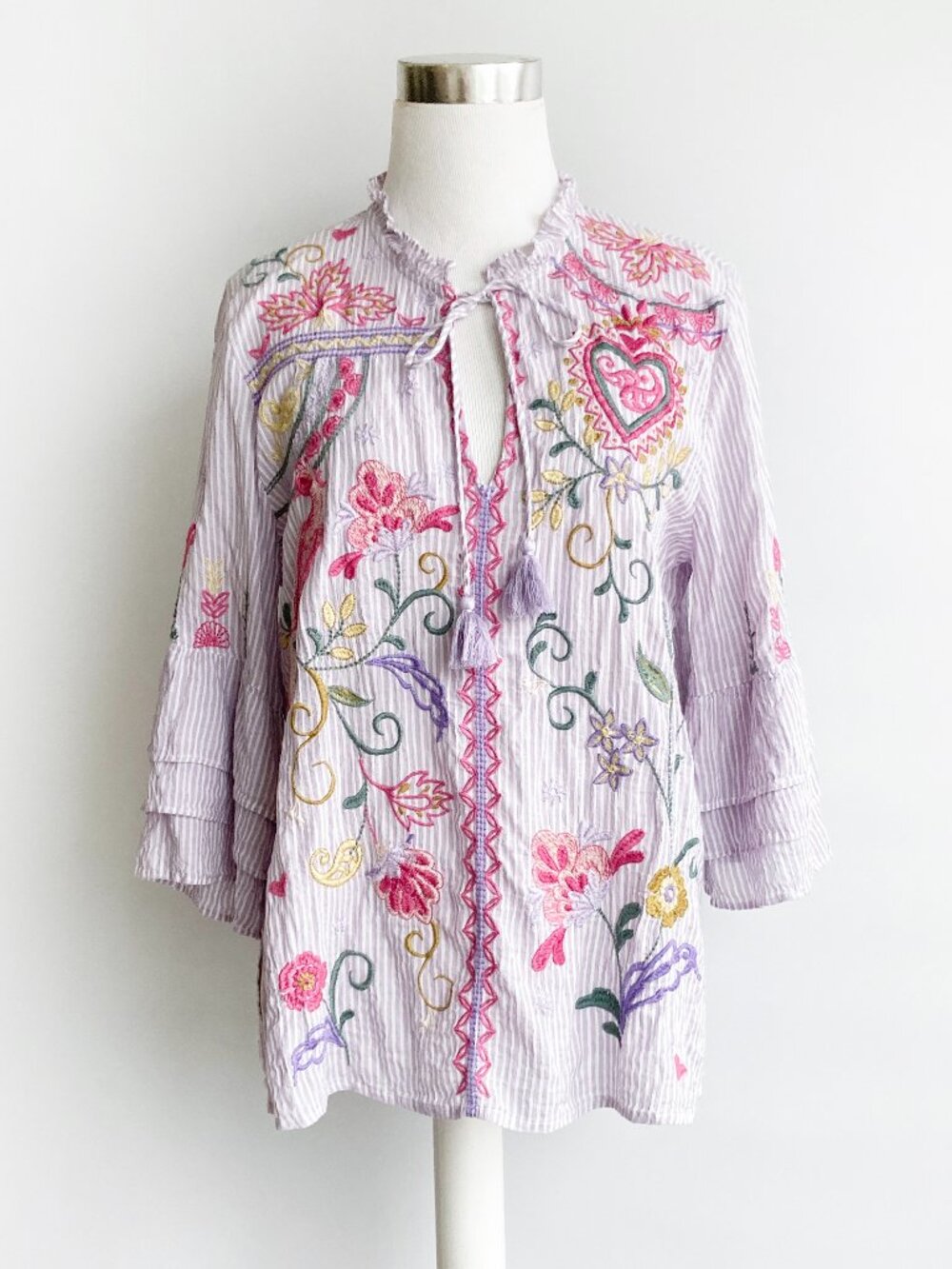 Johnny Was Workshop Cotton Blend Top with Embroidery